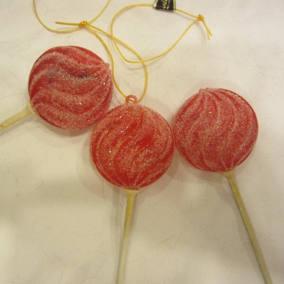 VTG 60'S RED LOLLIPOP ORNAMENTS, SWIRL W/SUGAR COAT, STAR BRAND CO - Picture 5 of 6